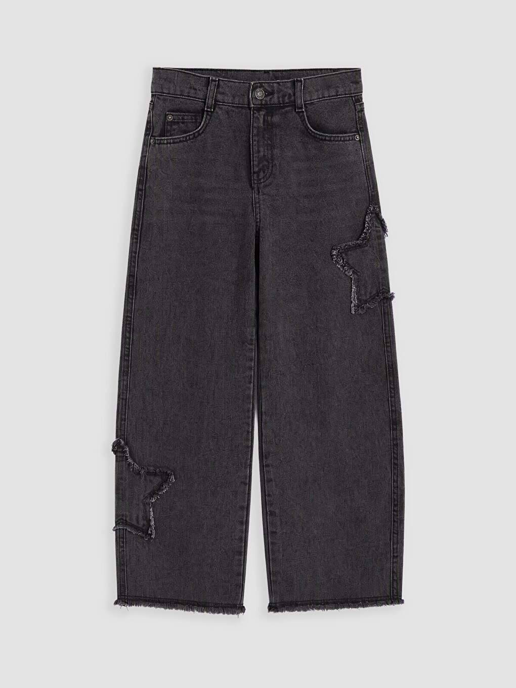 Siyah Wideleg Nakışlı Kız Çocuk Jean Pantolon
