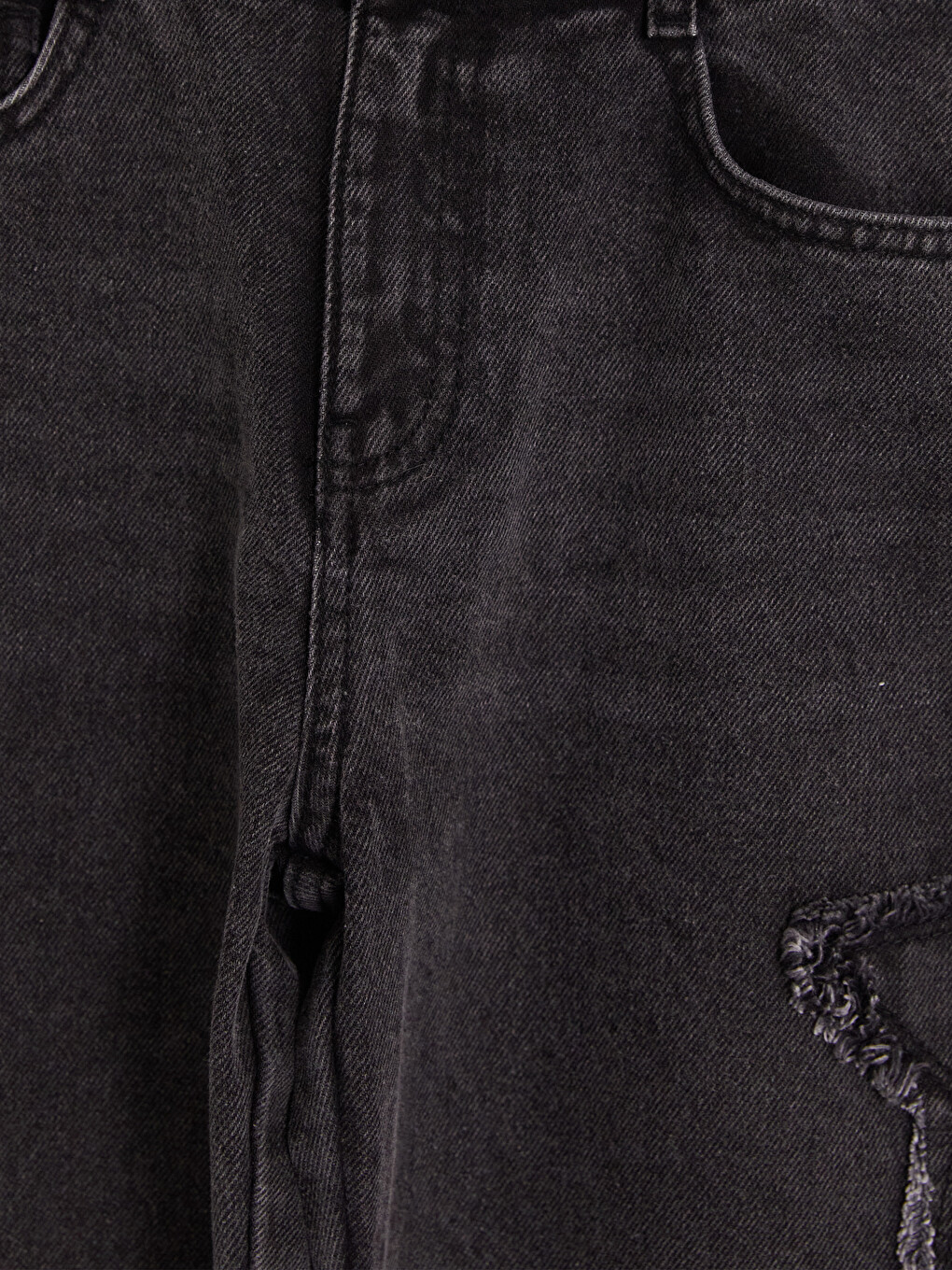 Siyah Wideleg Nakışlı Kız Çocuk Jean Pantolon-1