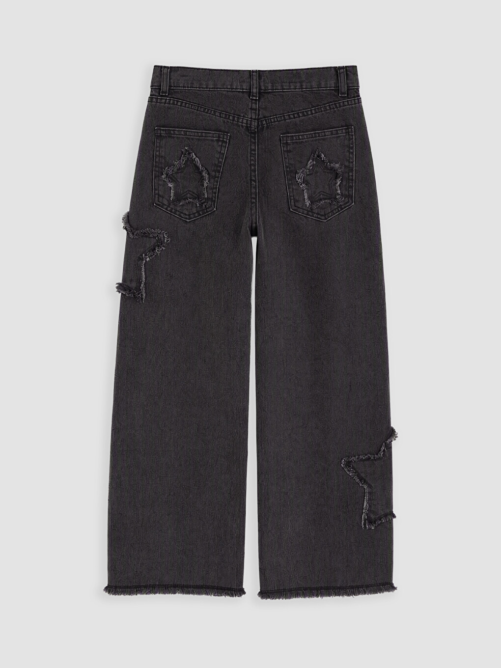 Siyah Wideleg Nakışlı Kız Çocuk Jean Pantolon-2