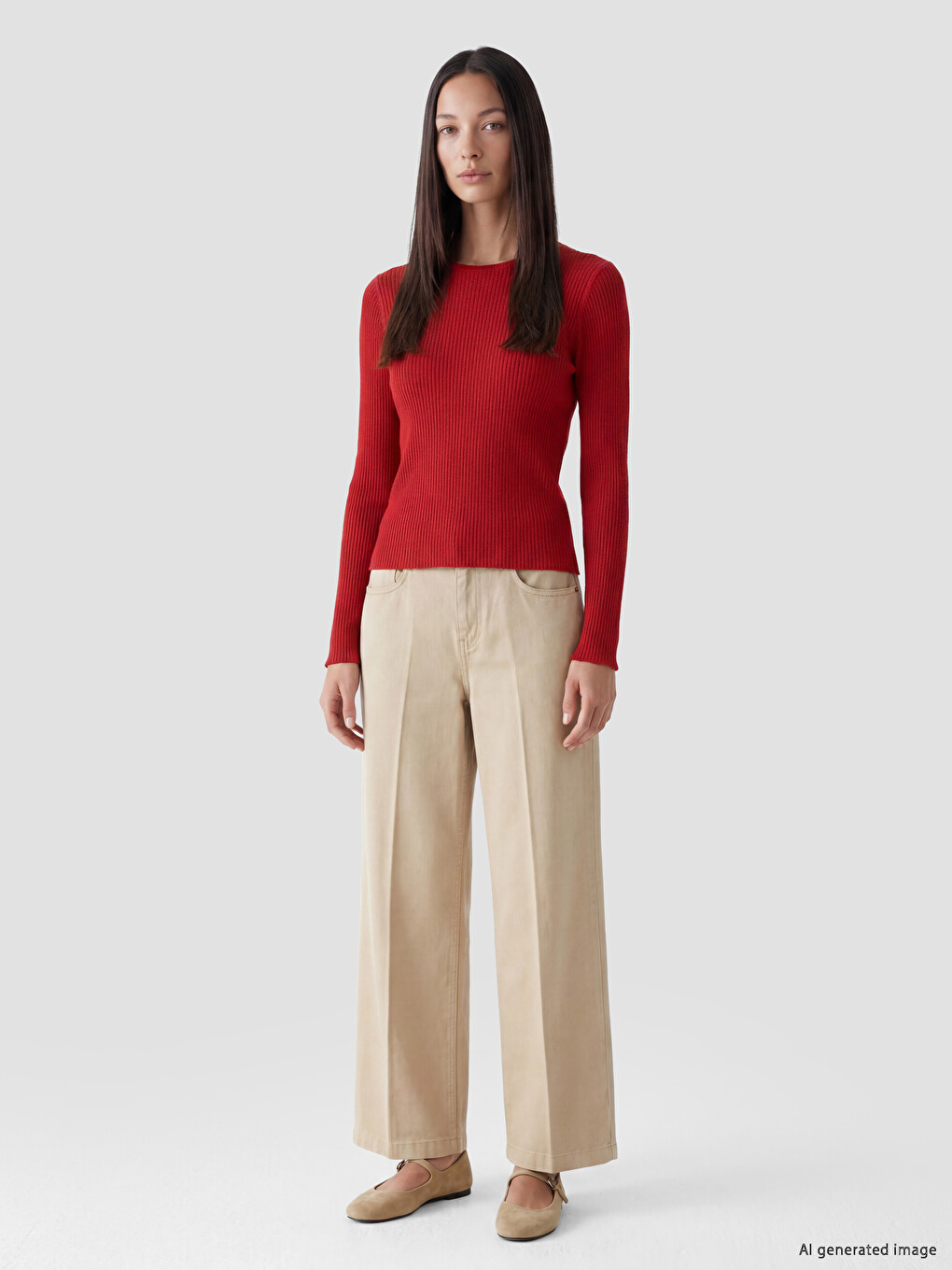 Crew Neck Ribbed Women's Knitwear Sweater-1