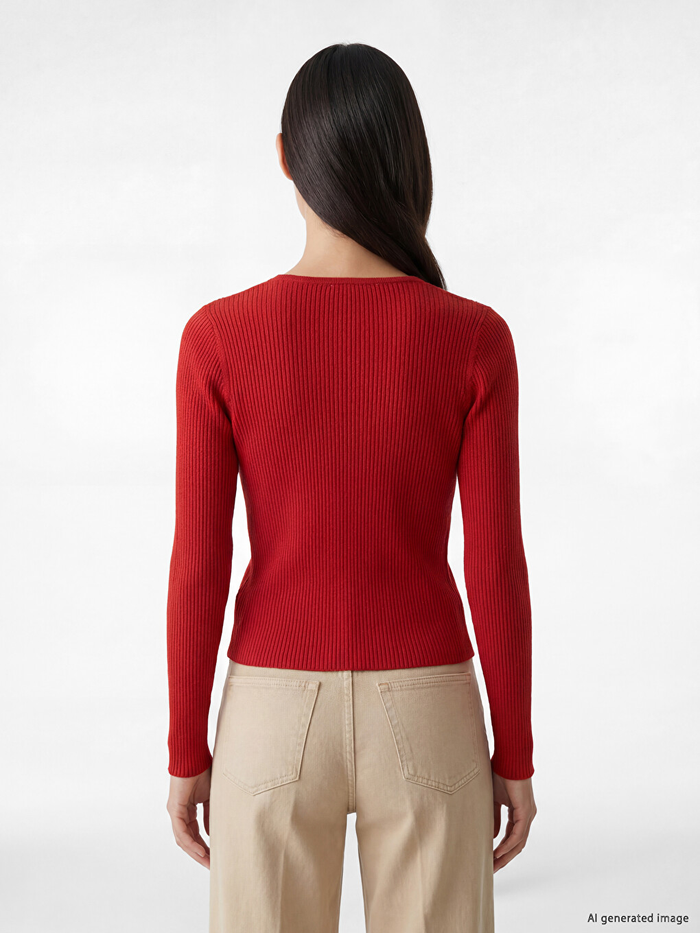 Crew Neck Ribbed Women's Knitwear Sweater-3