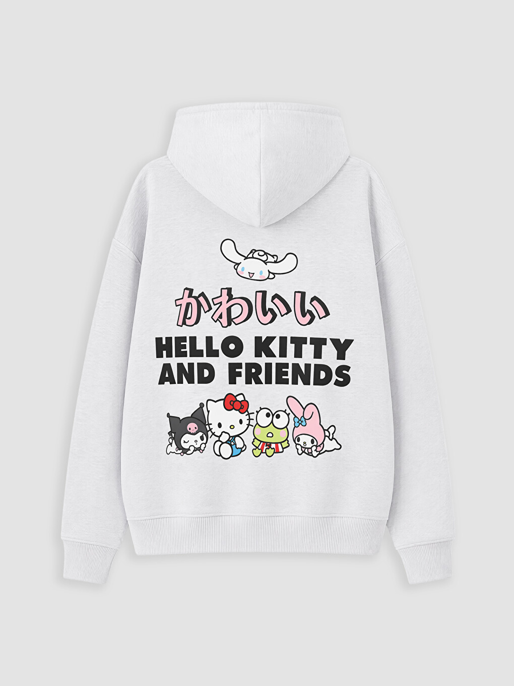 Gri Kapüşonlu Hello Kitty Baskılı Kız Çocuk Sweatshirt-2
