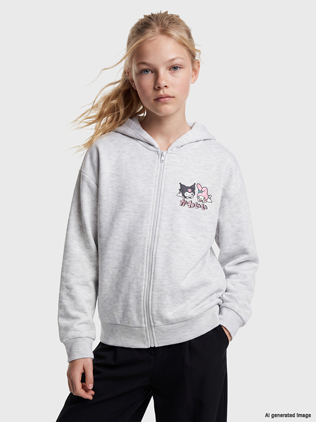 Girl Grey Zip-up Sweatshirt