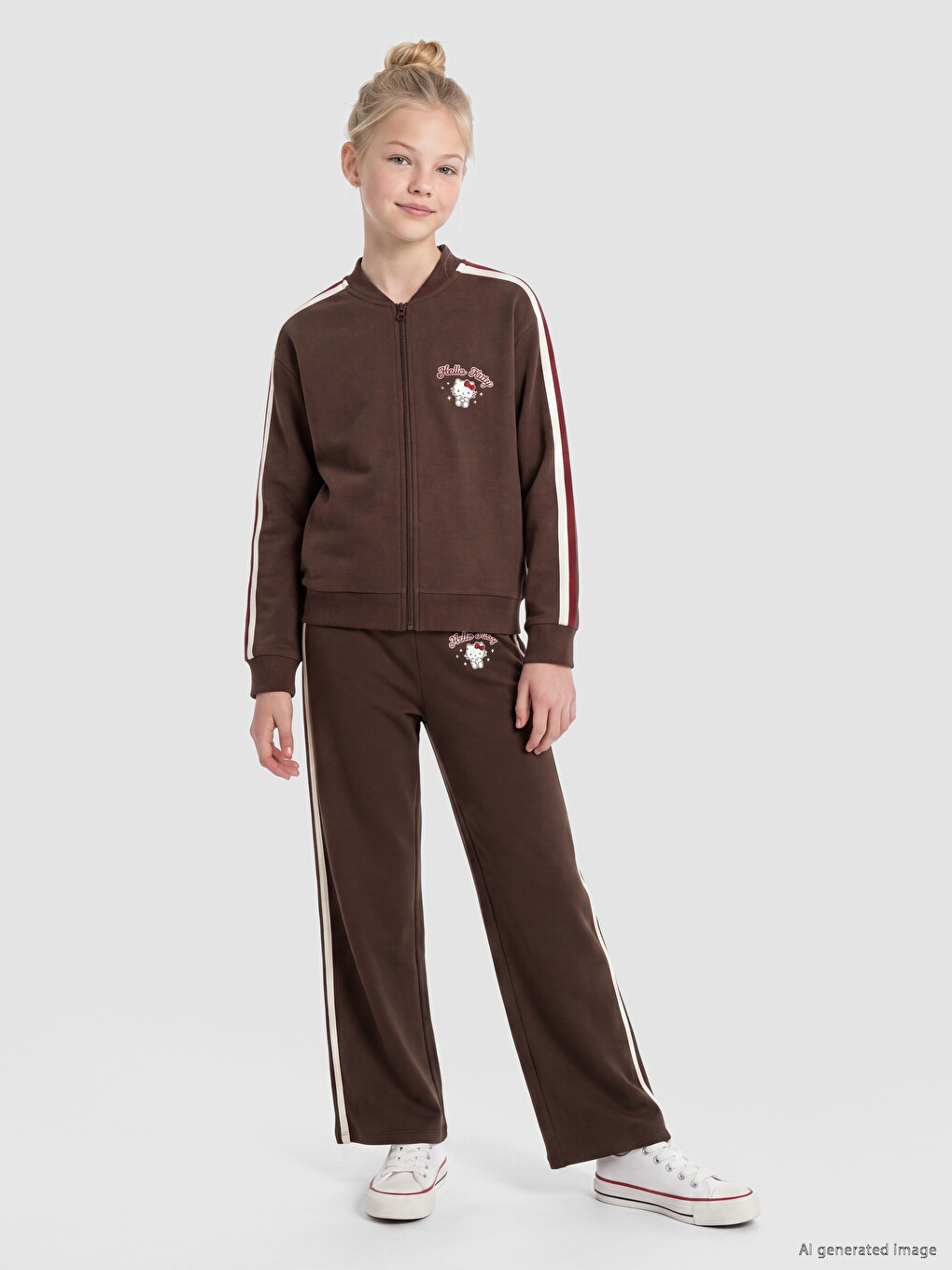 Kahverengi Hello Kitty Baskılı Kız Çocuk Sweatshirt-2