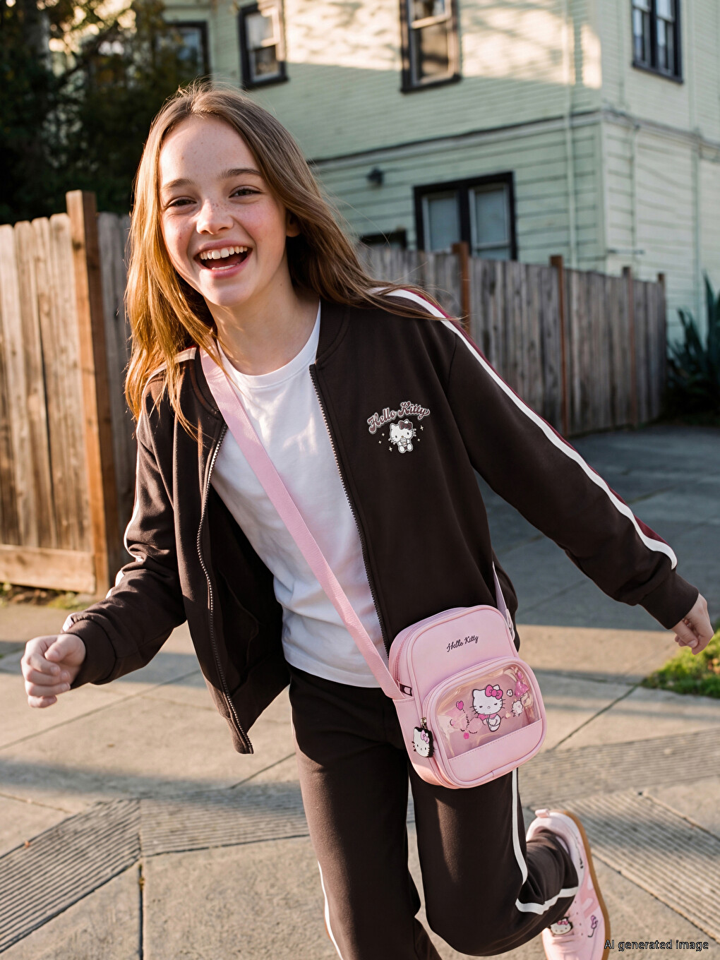 Kahverengi Hello Kitty Baskılı Kız Çocuk Sweatshirt