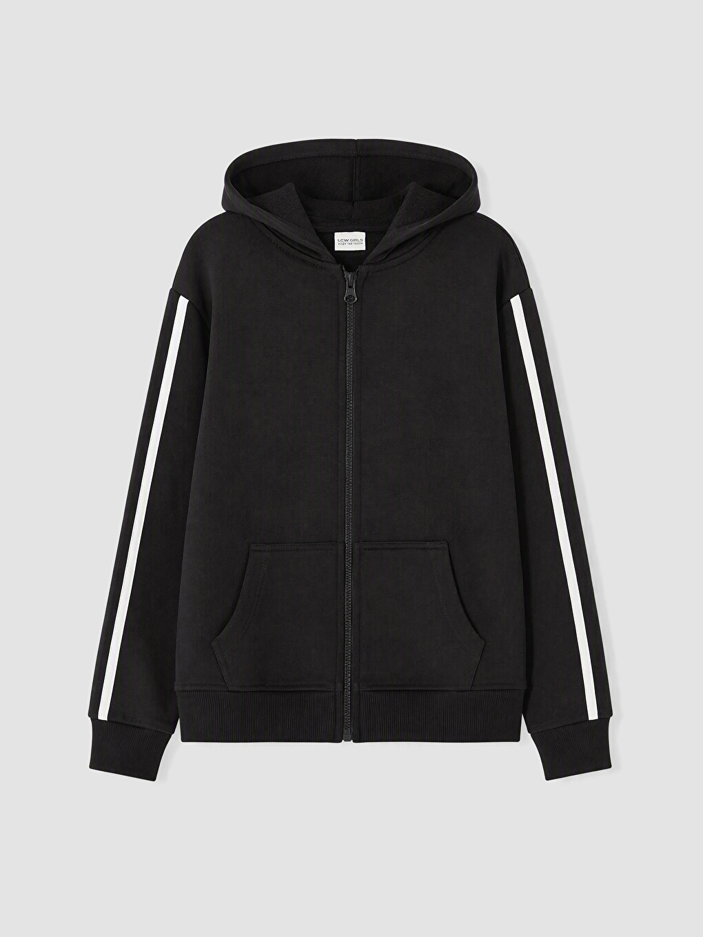 Siyah Kapüşonlu Kız Çocuk Fermuarlı Sweatshirt