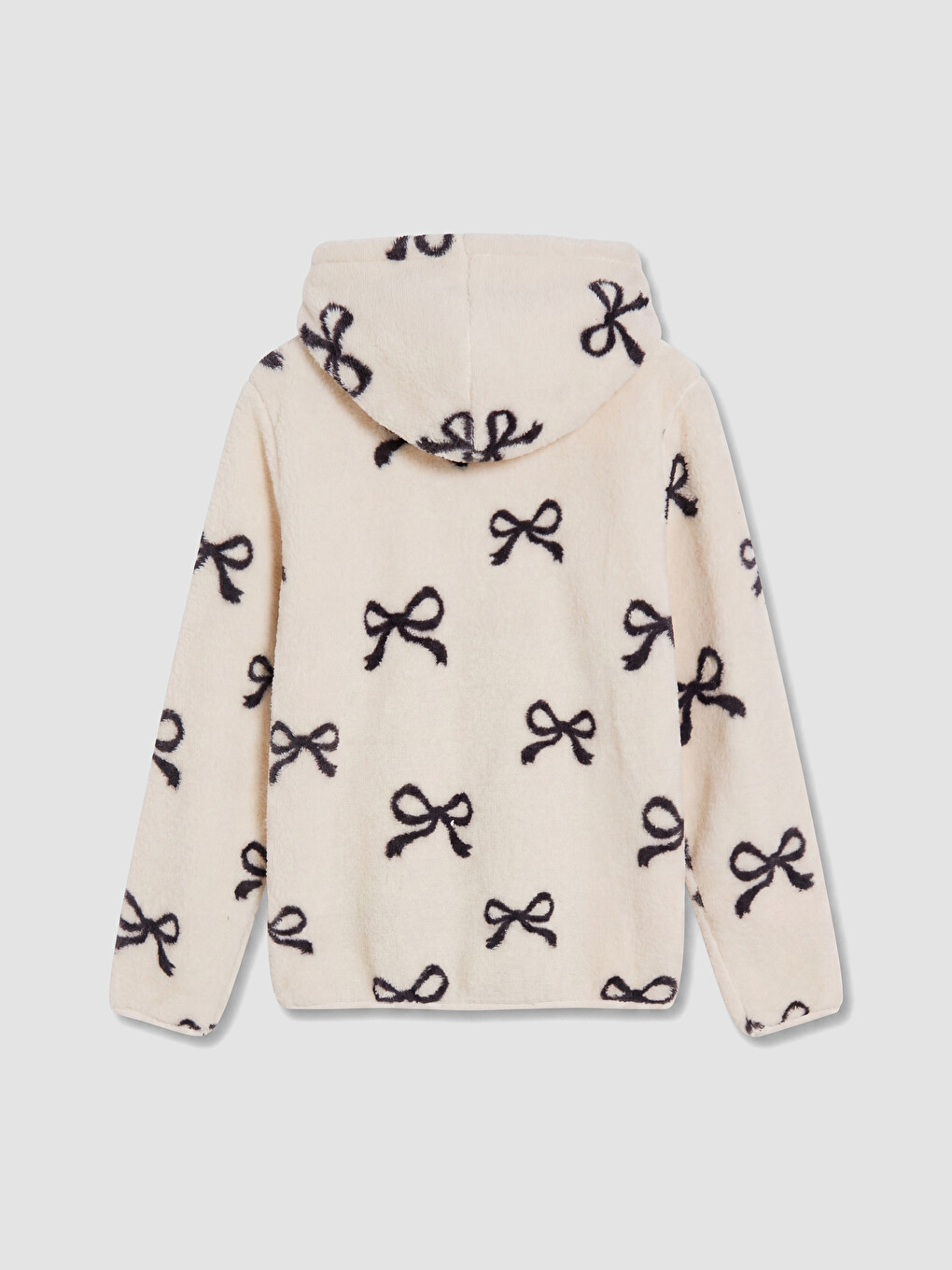 Bej Kapüşonlu Kız Çocuk Pelüş Fermuarlı Sweatshirt-3
