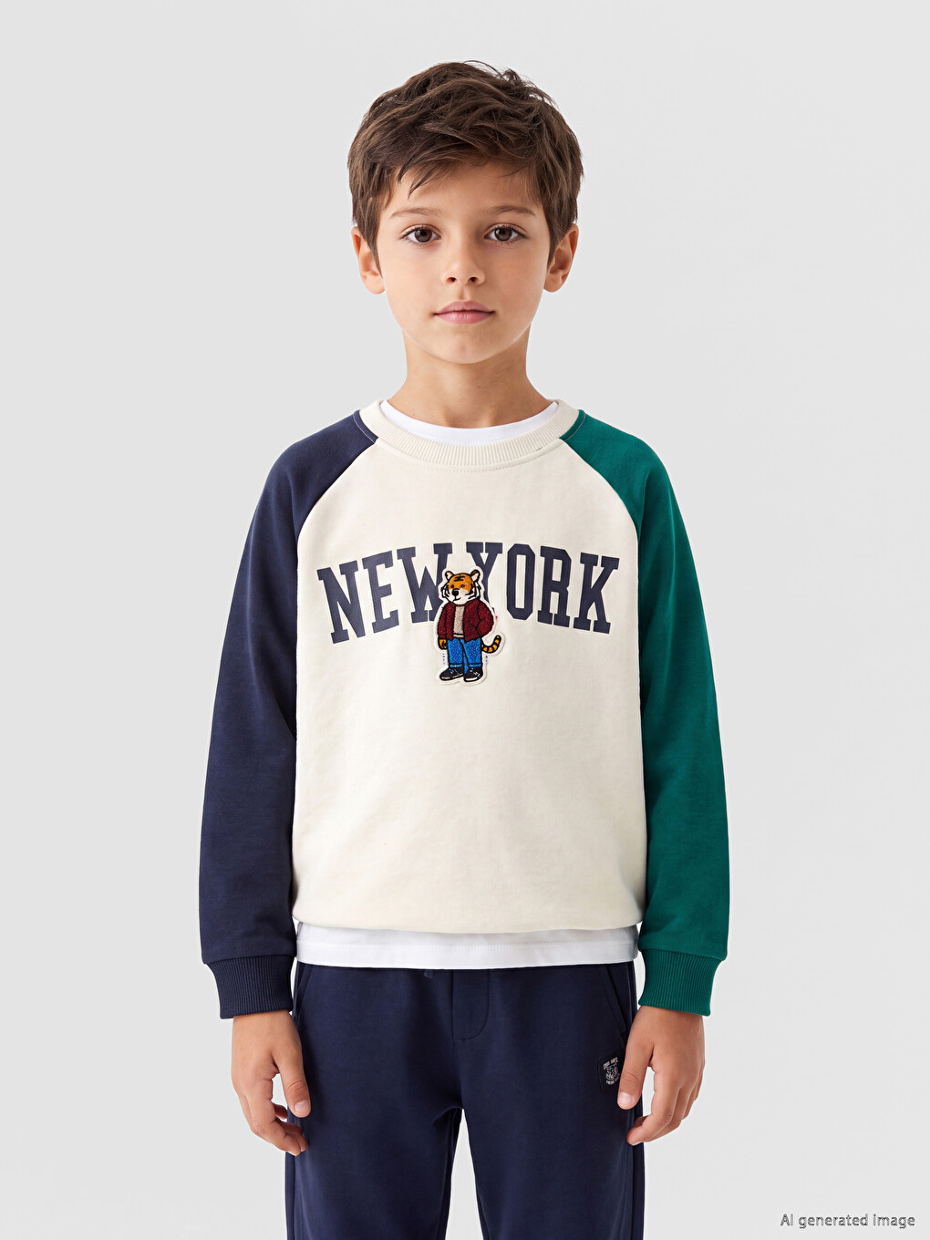 Bej New York Baskılı Erkek Çocuk Sweatshirt-1