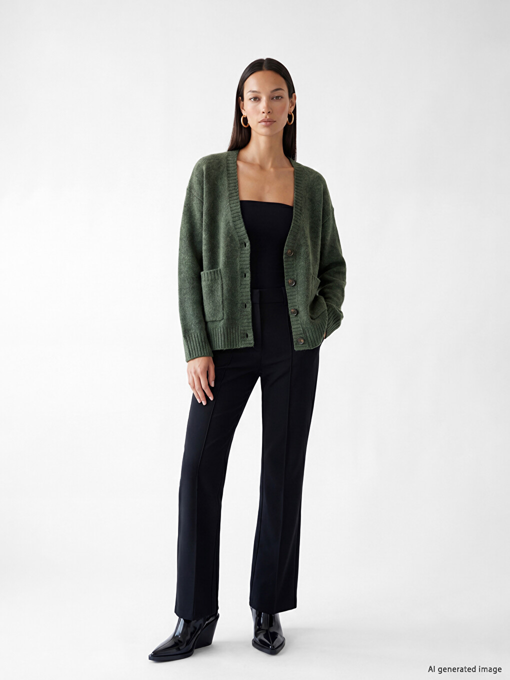 Cardigan En Tricot À Encolure En V Pour Femme-1