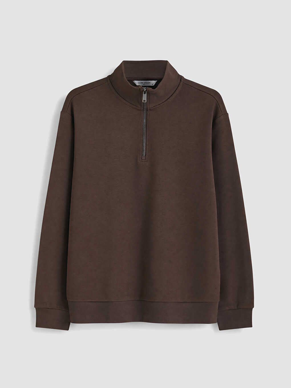 Kahverengi Dik Yaka Erkek Sweatshirt