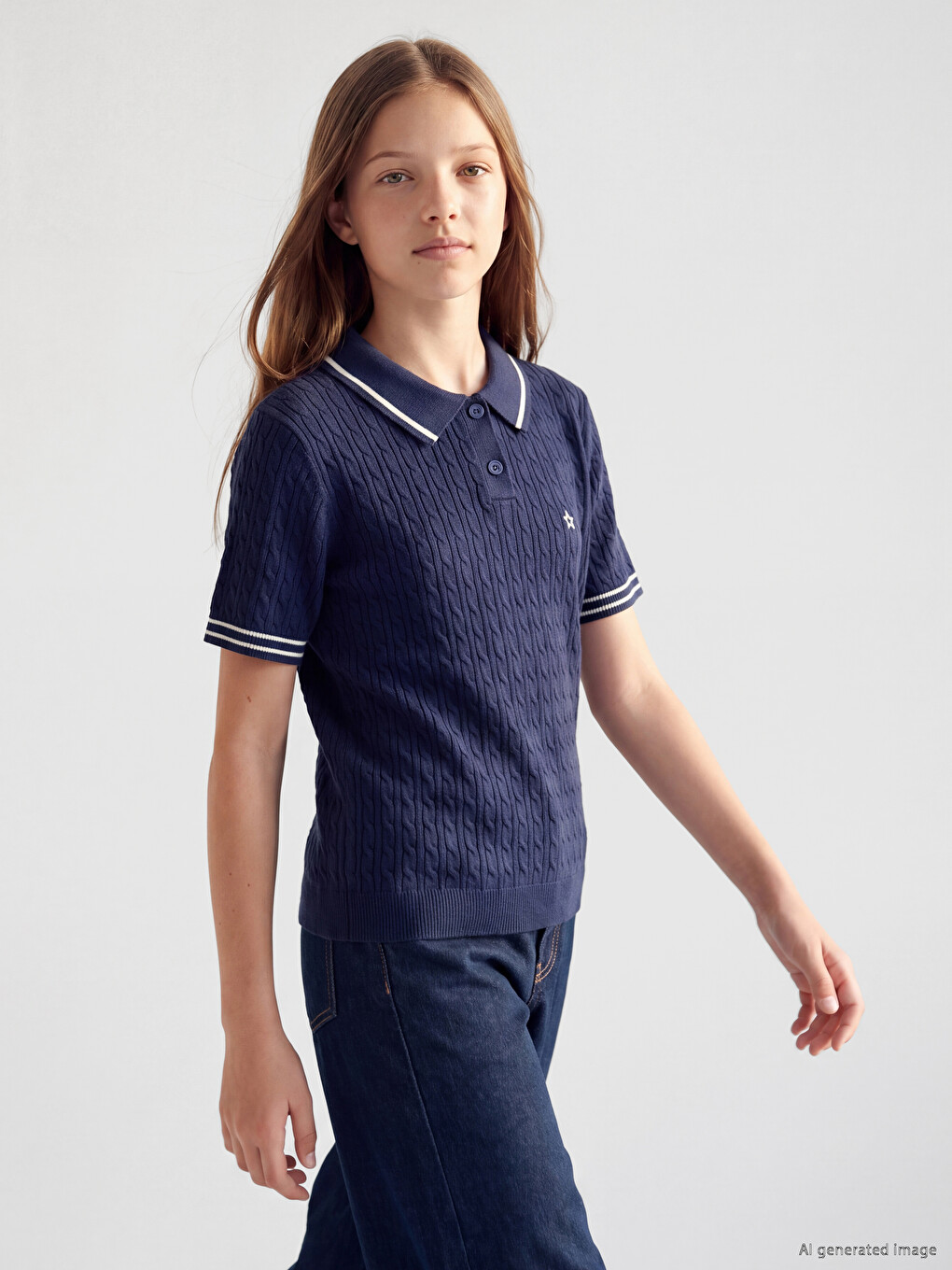 Guler Polo Brodat De Fete Pulover Tricotat
