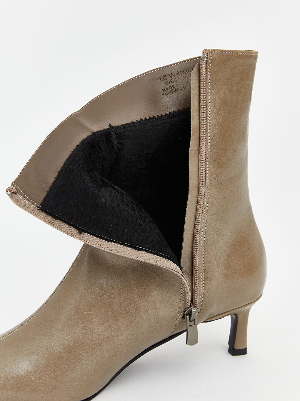 Bej Deri Görünümlü Kadın Topuklu Ayakkabı-6