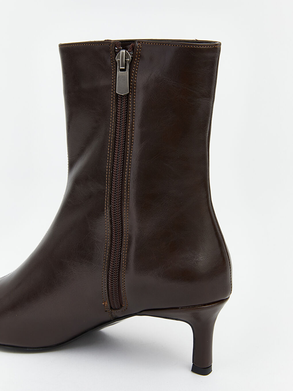 Kahverengi Deri Görünümlü Kadın Topuklu Ayakkabı-4