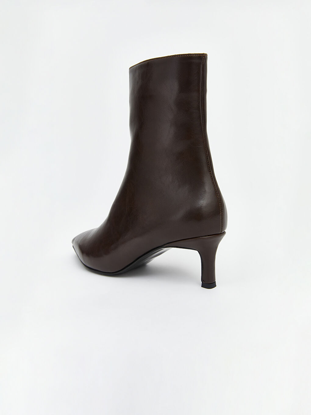 Kahverengi Deri Görünümlü Kadın Topuklu Ayakkabı-5