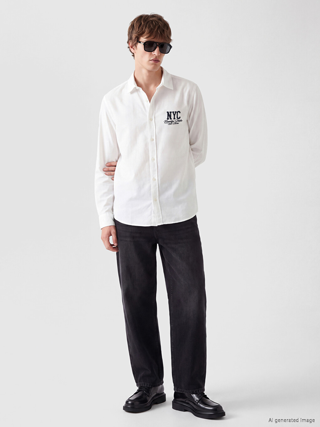 Regular Fit Nyc Baskılı Oxford Erkek Gömlek-2