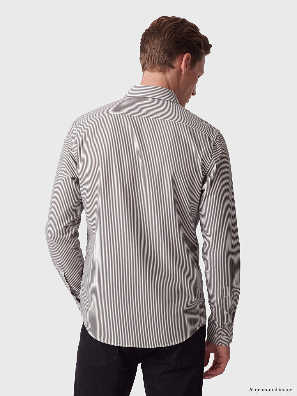 Haki Regular Fit Çizgili Gabardin Erkek Gömlek-3