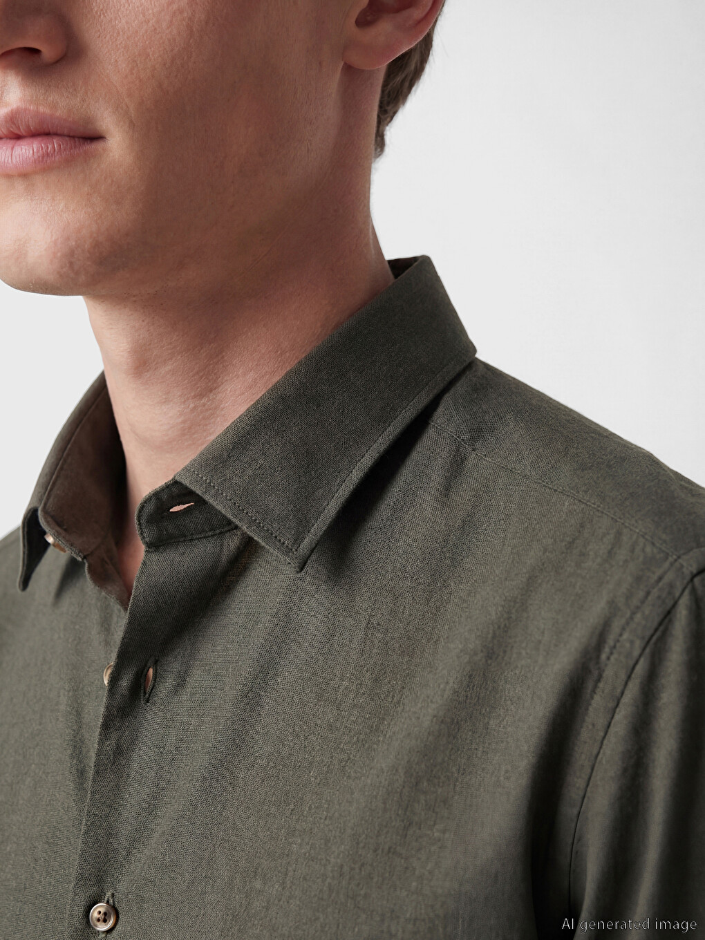 Haki Regular Fit Gabardin Erkek Gömlek-2