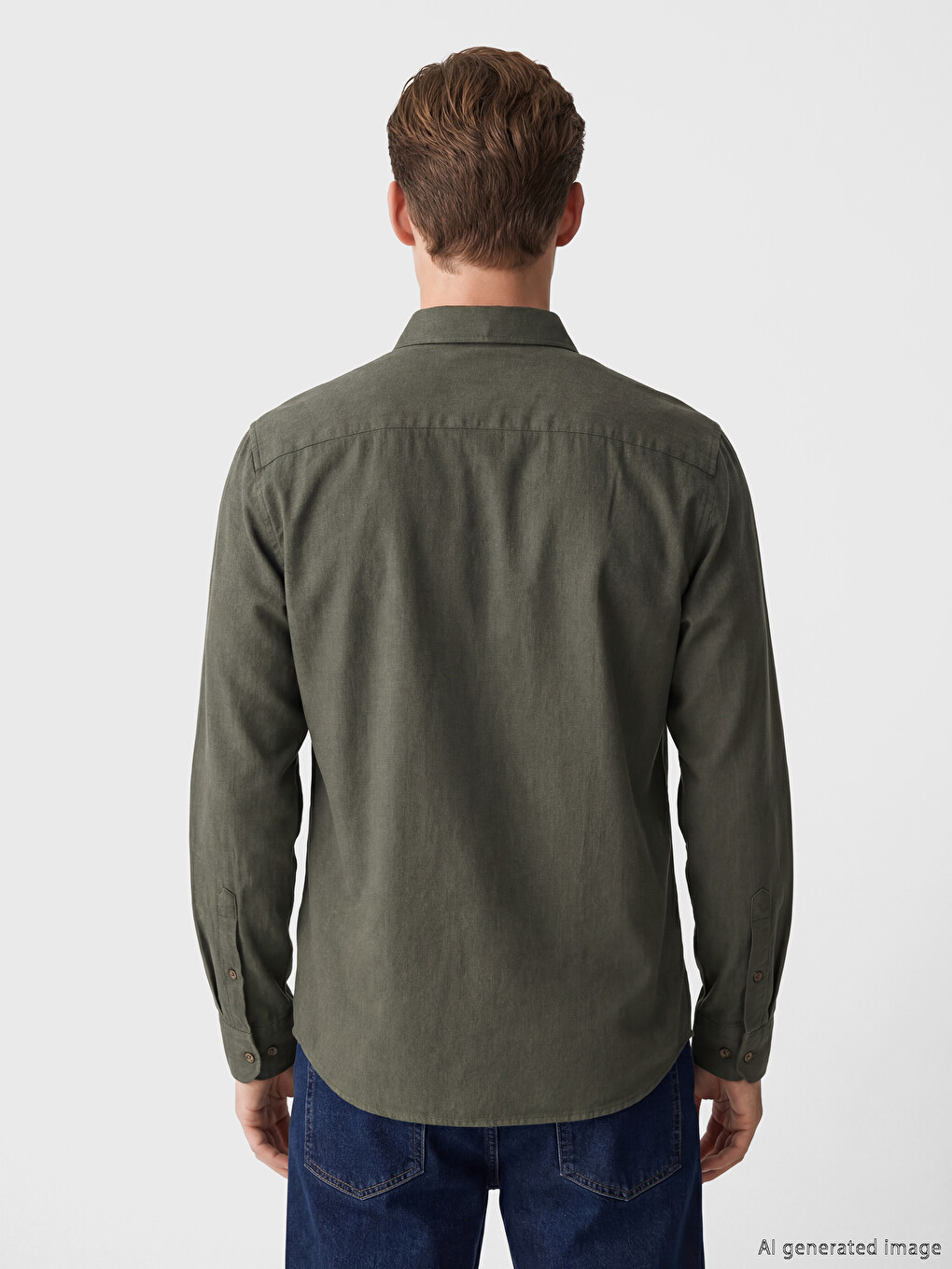 Haki Regular Fit Gabardin Erkek Gömlek-3