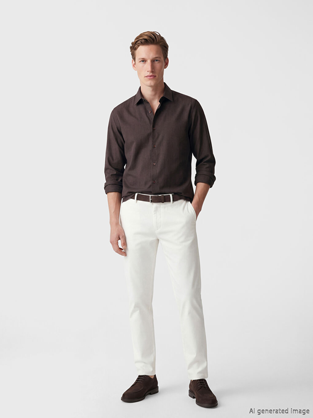 Kahverengi Regular Fit Gabardin Erkek Gömlek-1