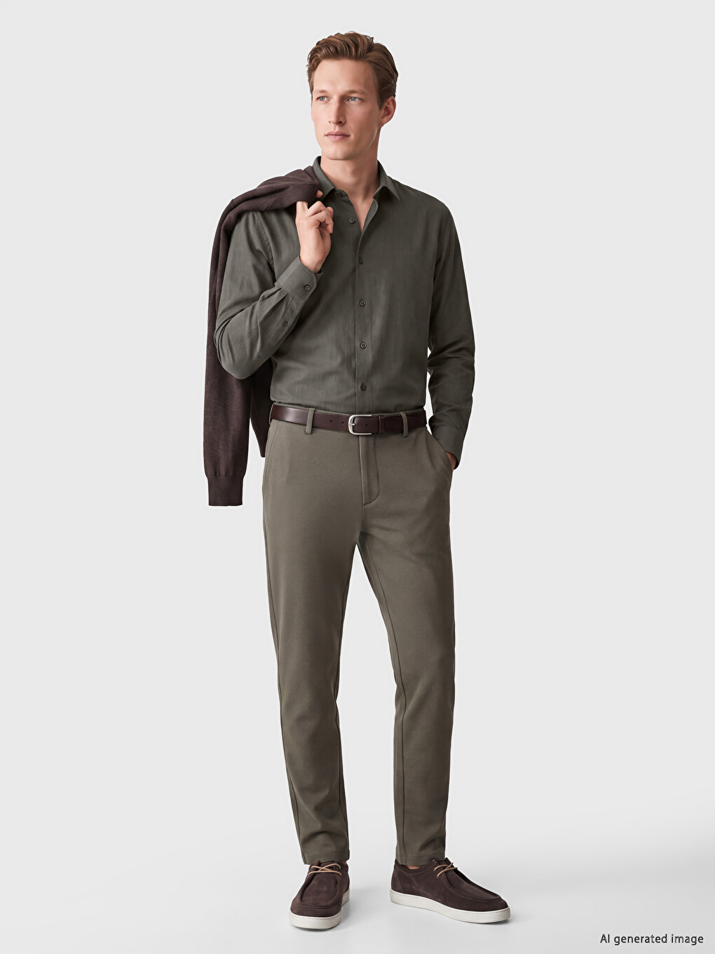 Haki Regular Fit Gabardin Erkek Gömlek-1