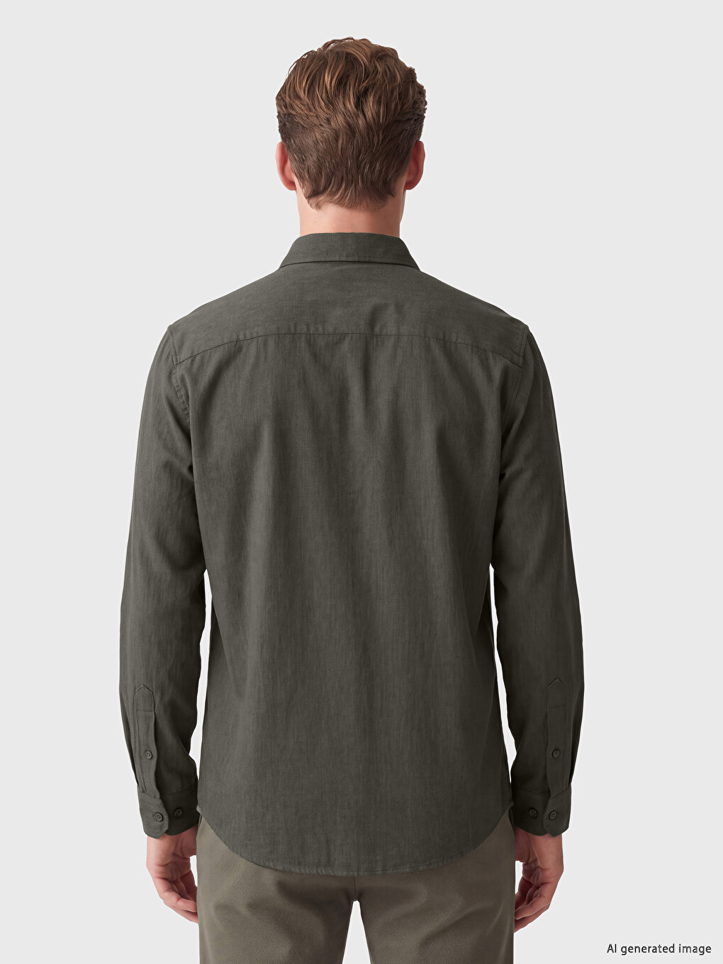 Haki Regular Fit Gabardin Erkek Gömlek-3
