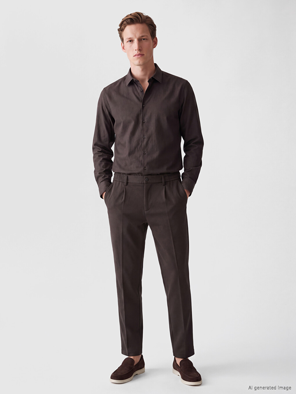 Kahverengi Regular Fit Erkek Gabardin Gömlek-1