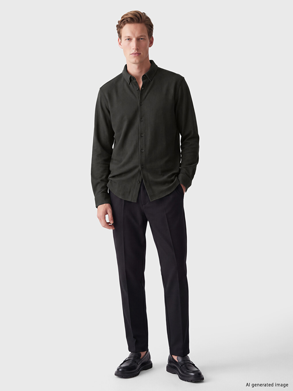 Haki Slim Fit Erkek Gömlek-1