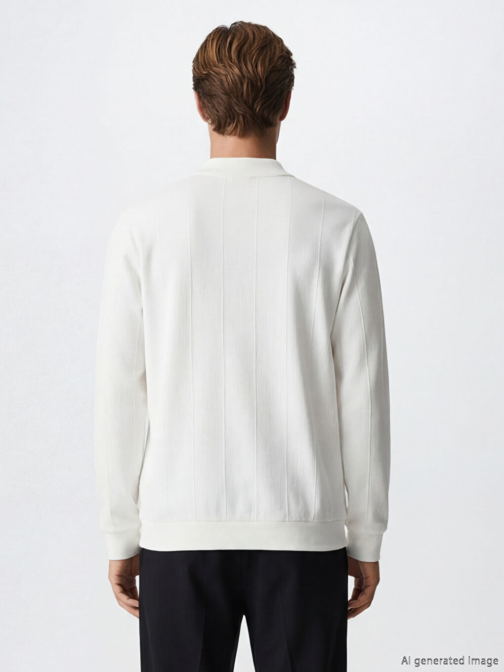 Ekru Polo Yaka Çizgili Erkek Sweatshirt-2