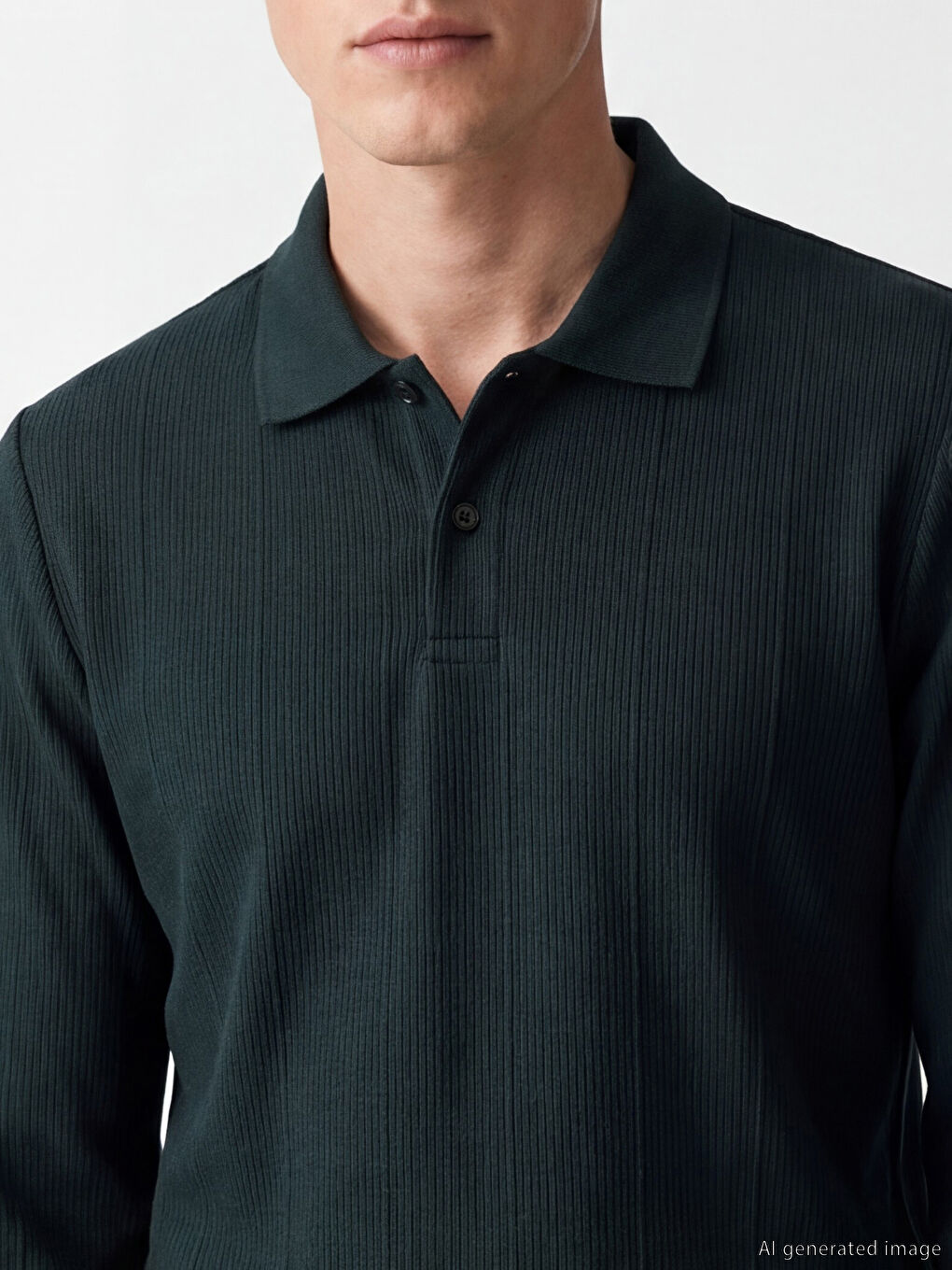 Yeşil Polo Yaka Çizgili Erkek Sweatshirt-2