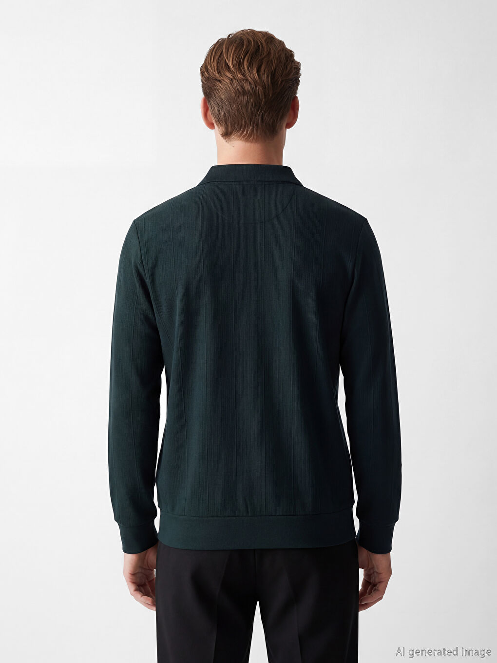 Yeşil Polo Yaka Çizgili Erkek Sweatshirt-3