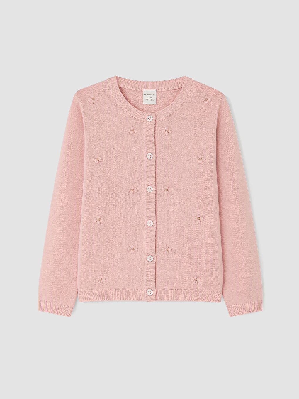 Crew Neck Girls' Knitwear Embroidered Cardigan
