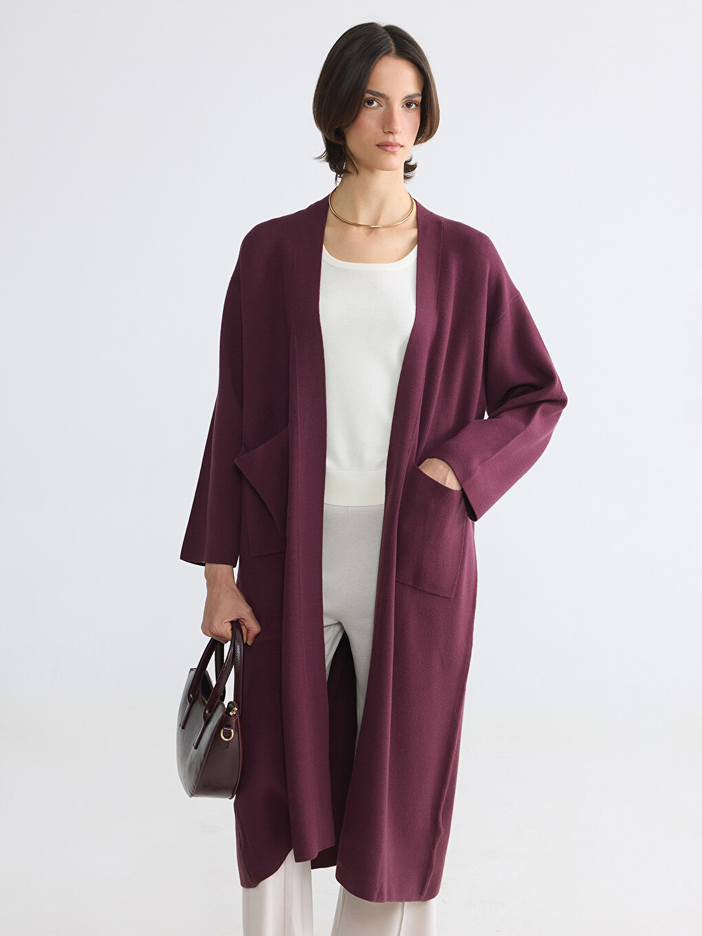 Şal Yaka Oversize Kadın Triko Hırka-1