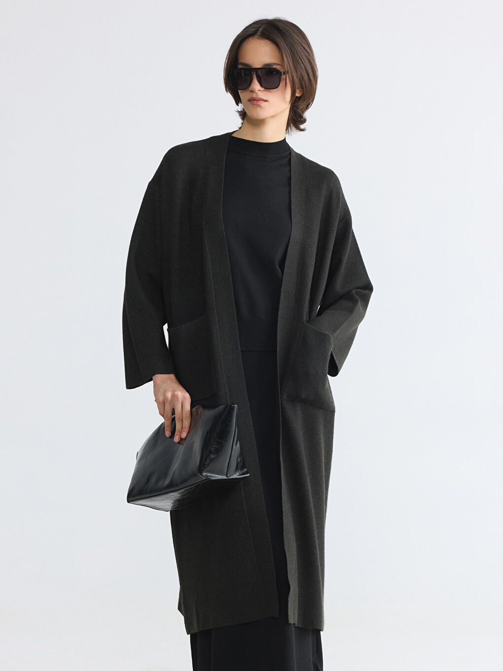 Şal Yaka Oversize Kadın Triko Hırka-1