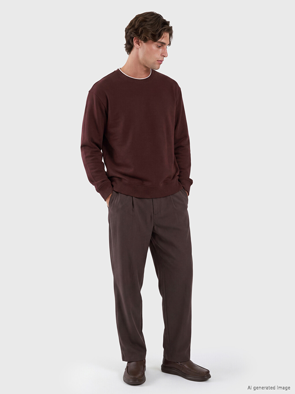 Bisiklet Yaka Erkek Kalın Sweatshirt-1