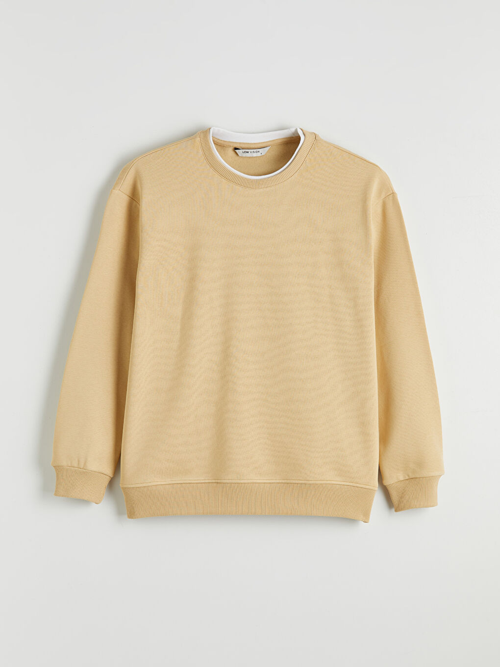 Bej Bisiklet Yaka Erkek Sweatshirt-3