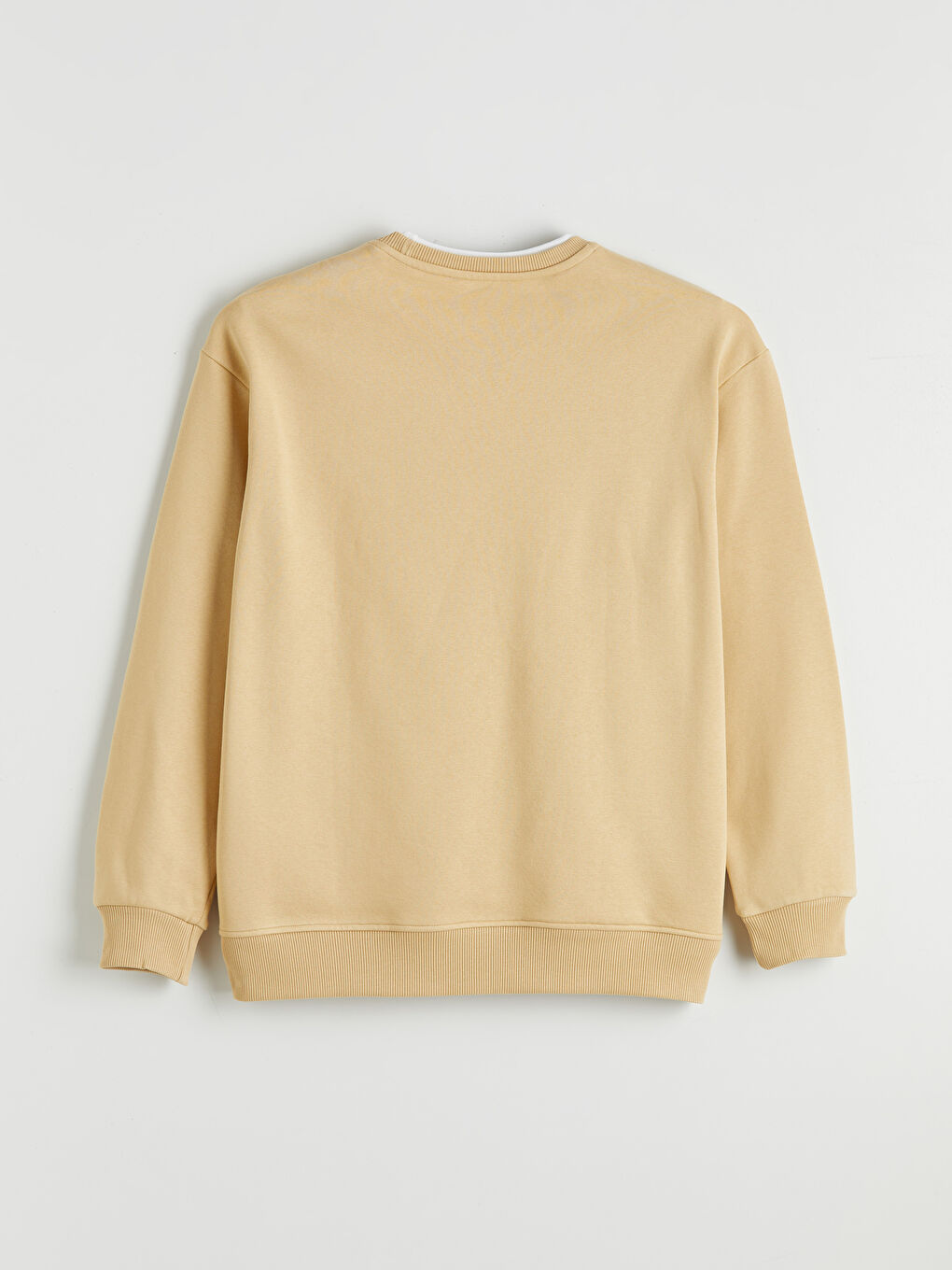 Bej Bisiklet Yaka Erkek Sweatshirt-4