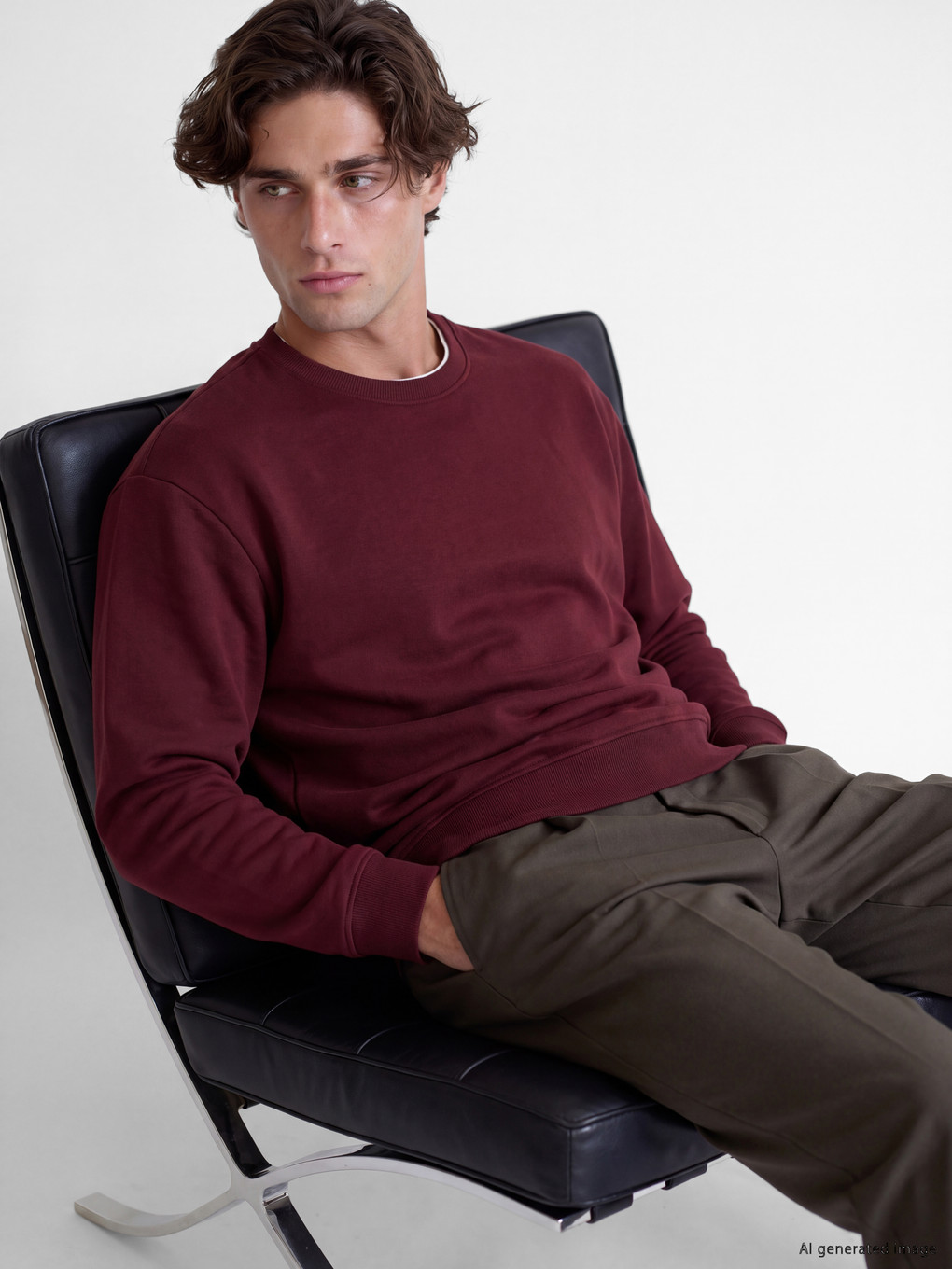 Bordo Bisiklet Yaka Erkek Kalın Sweatshirt