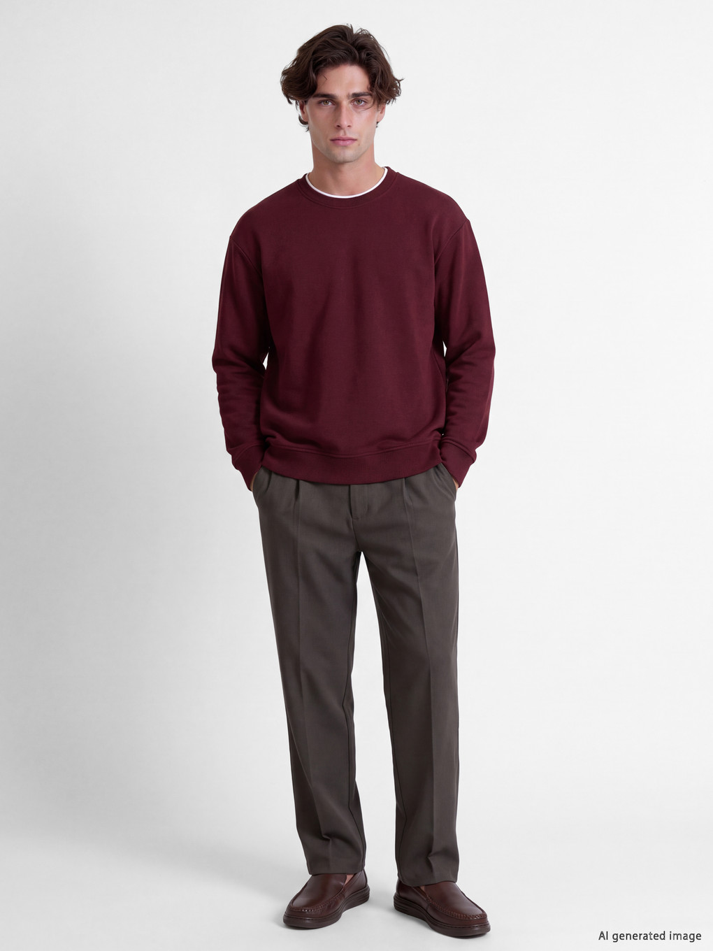 Bordo Bisiklet Yaka Erkek Kalın Sweatshirt-1