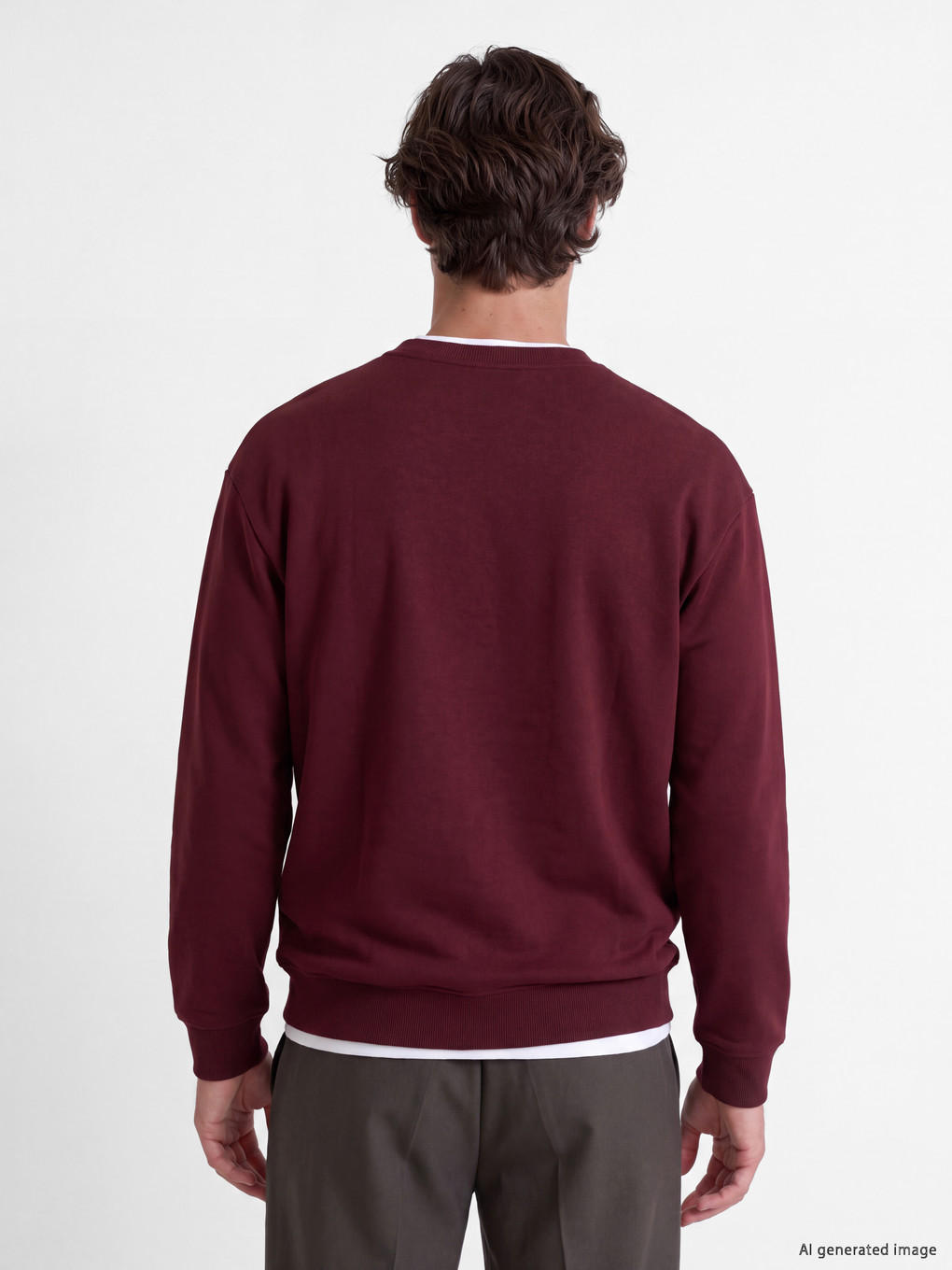 Bordo Bisiklet Yaka Erkek Kalın Sweatshirt-3