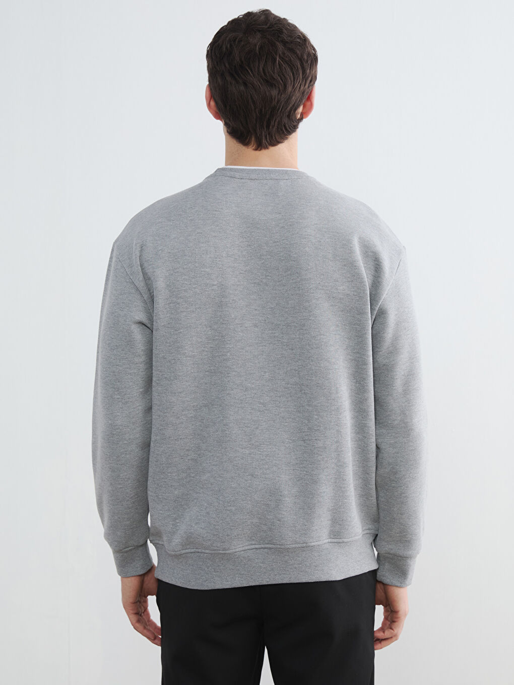 Gri Bisiklet Yaka Erkek Sweatshirt-3