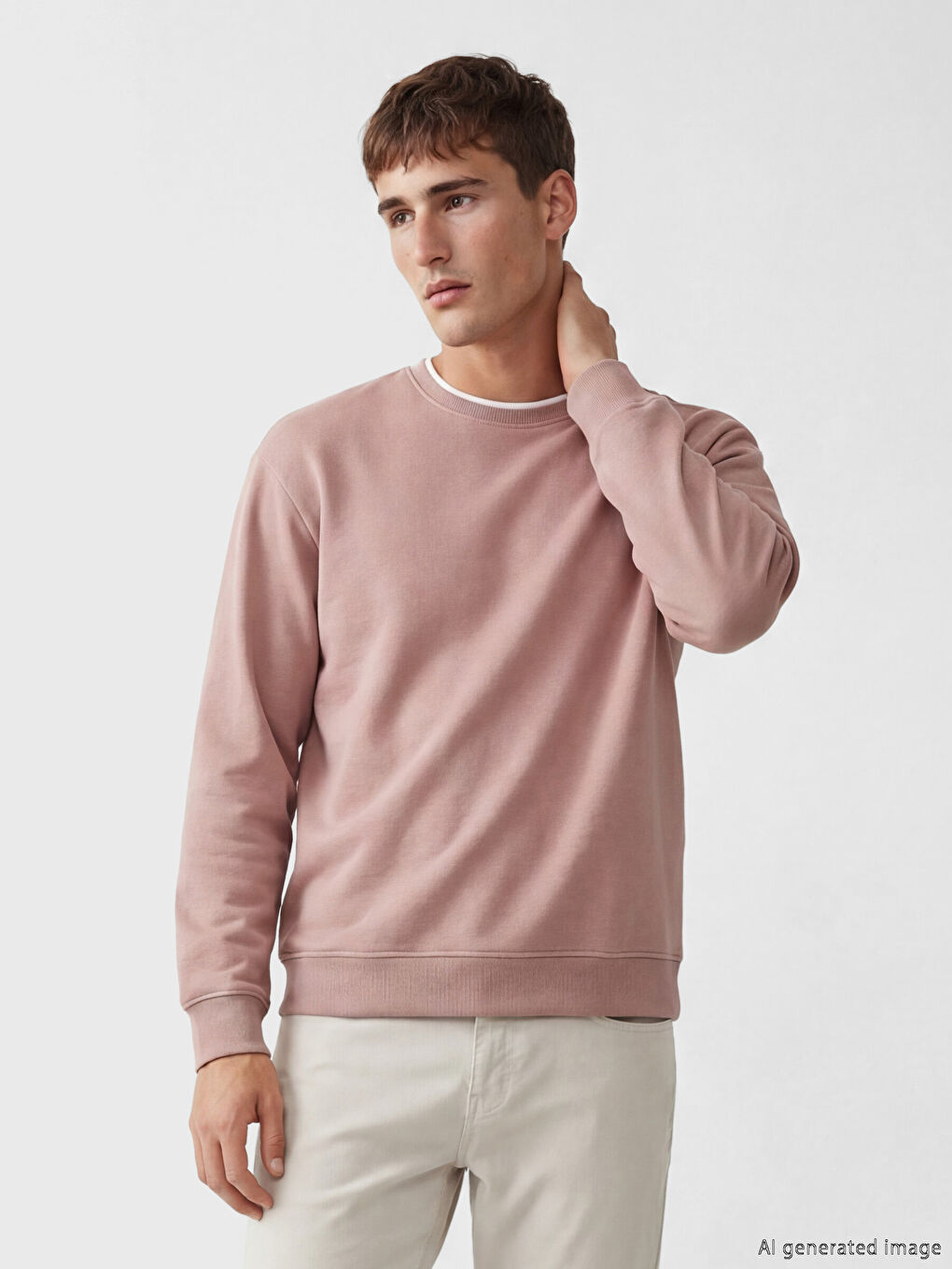 Kahverengi Bisiklet Yaka Erkek Sweatshirt