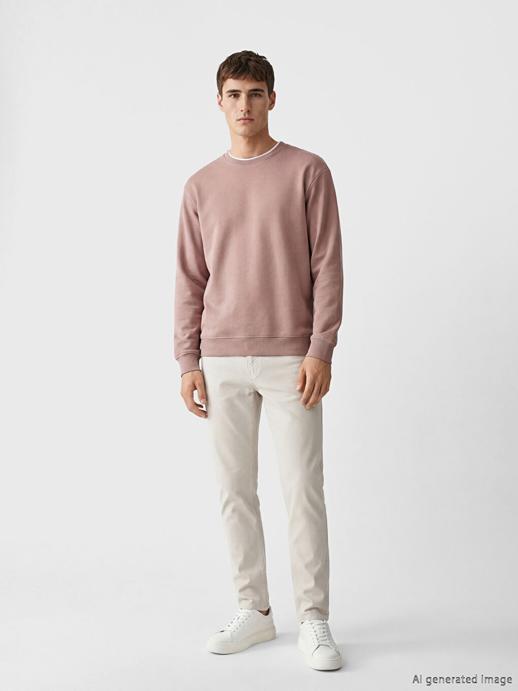 Kahverengi Bisiklet Yaka Erkek Sweatshirt-1