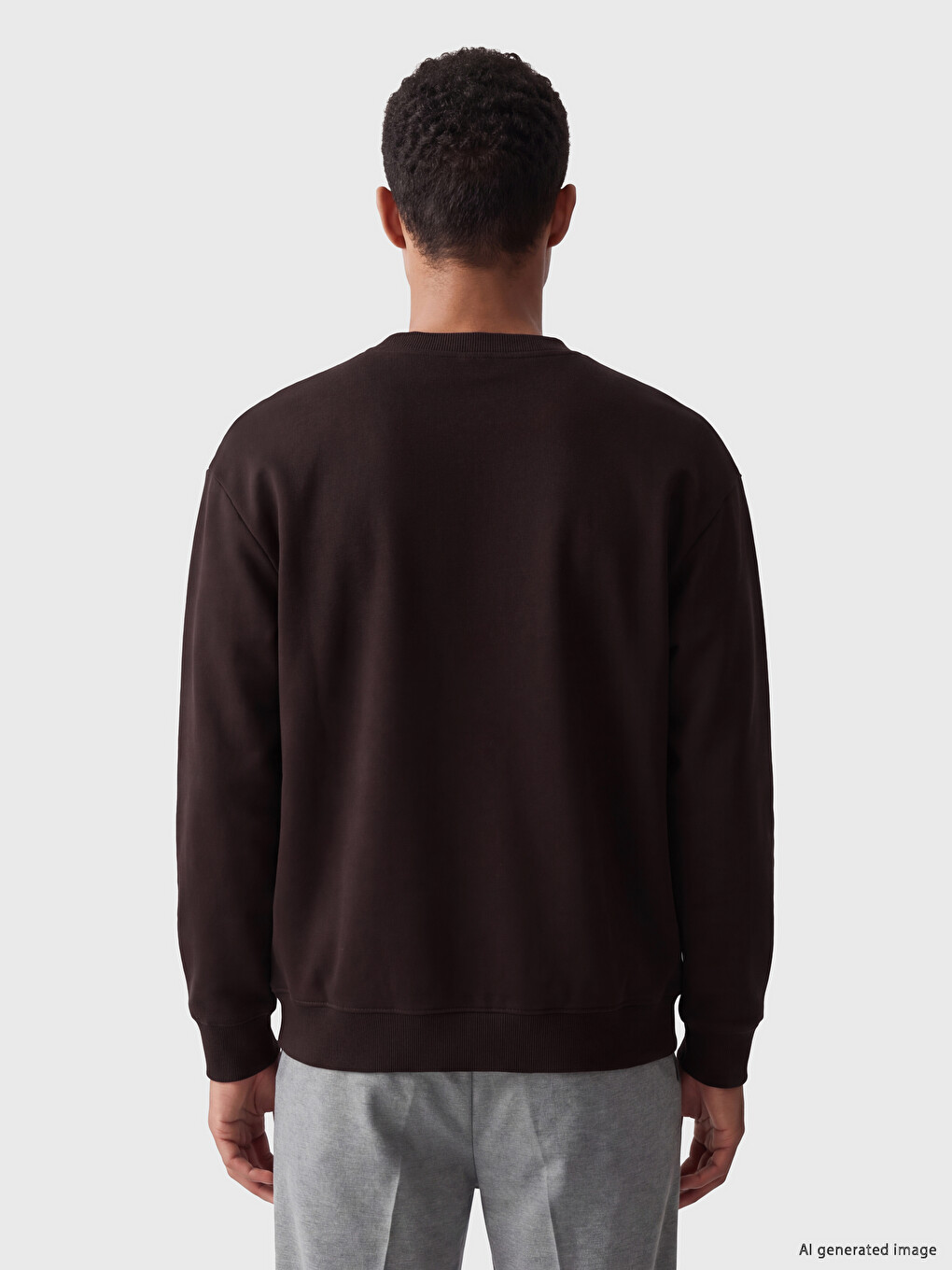 Kahverengi Bisiklet Yaka Erkek Kalın Sweatshirt-2