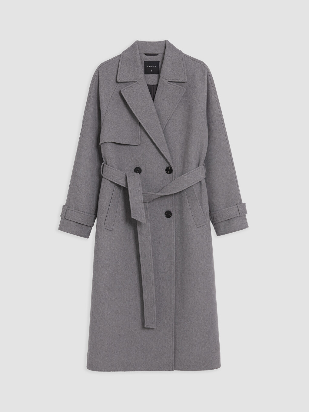Gri Kruvaze Yaka Oversize Kadın Kaşe Kaban-5