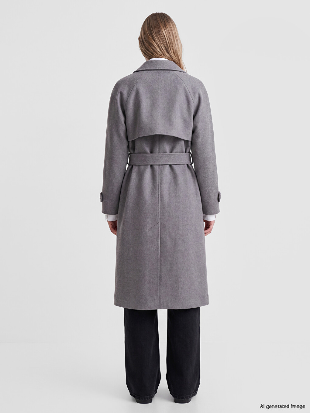 Gri Kruvaze Yaka Oversize Kadın Kaşe Kaban-4