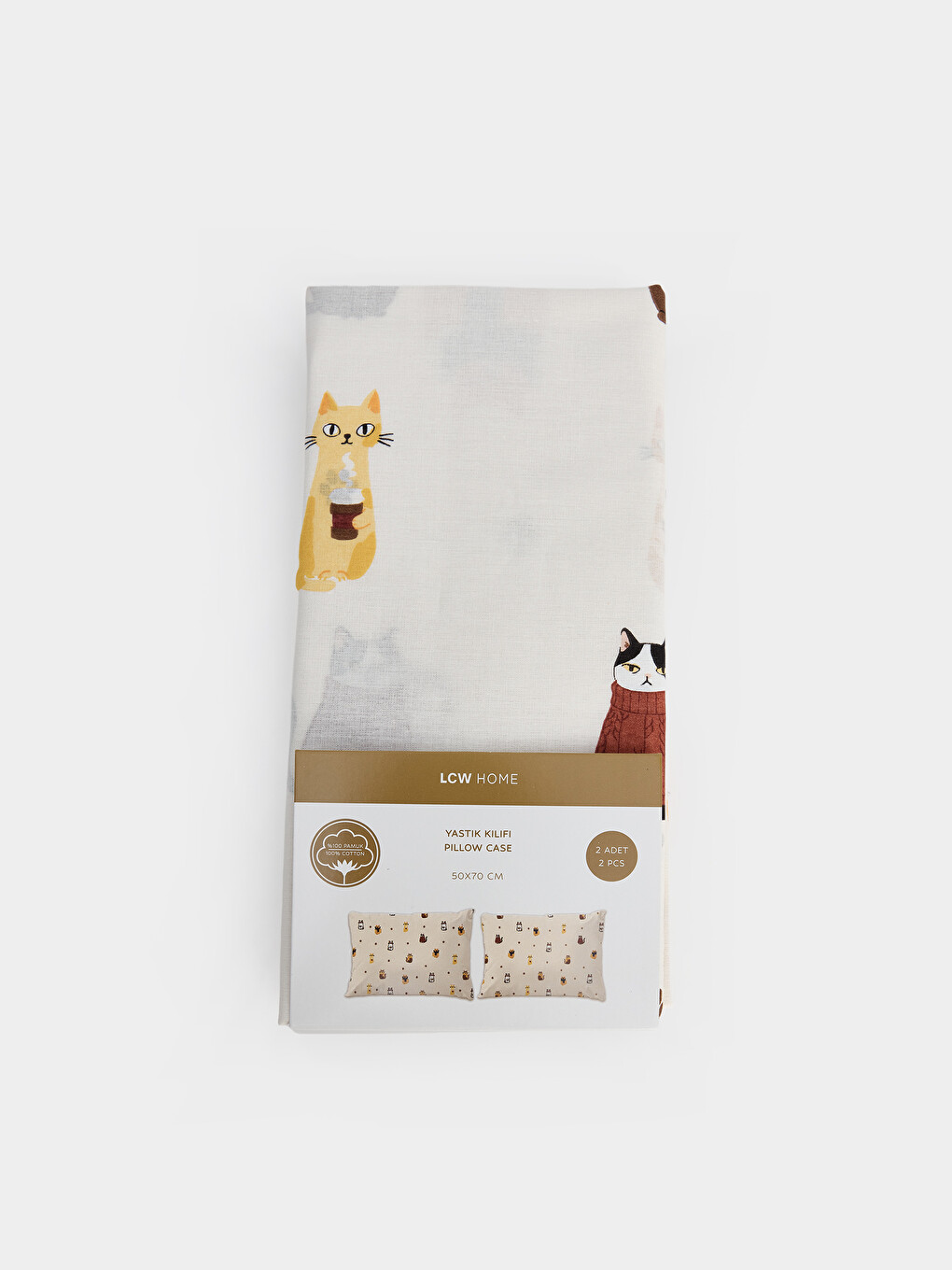 Cat Printed Cotton Pillowcase 2 Pack 50x70 Cm-1
