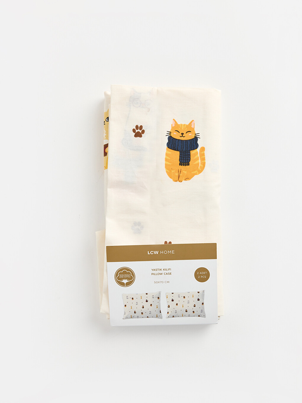 Karışık Kedi Baskılı Pamuklu Yastık Kılıfı 2'li 50x70 Cm-1