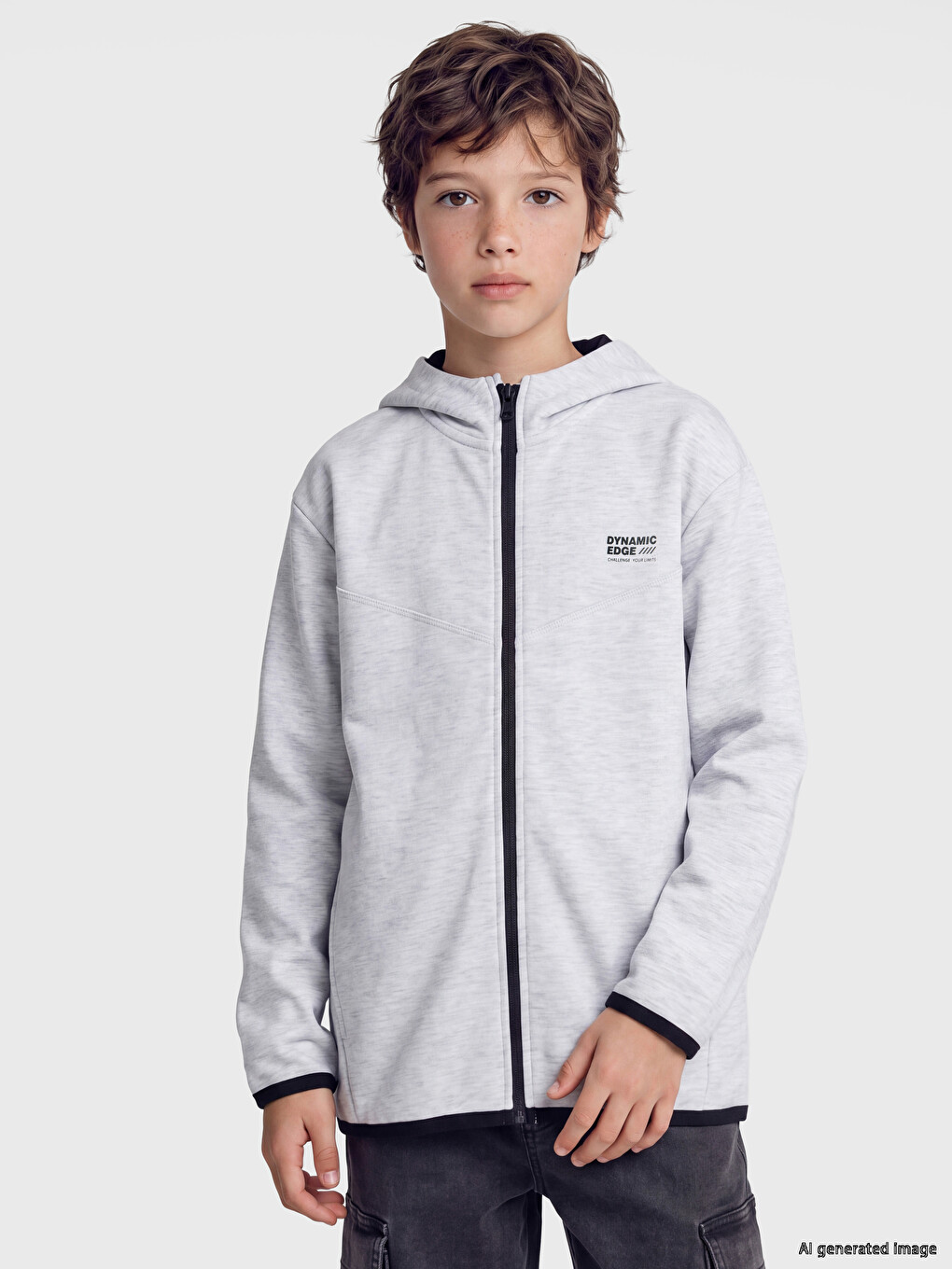 Kapüşonlu Erkek Çocuk Fermuarlı Sweatshirt