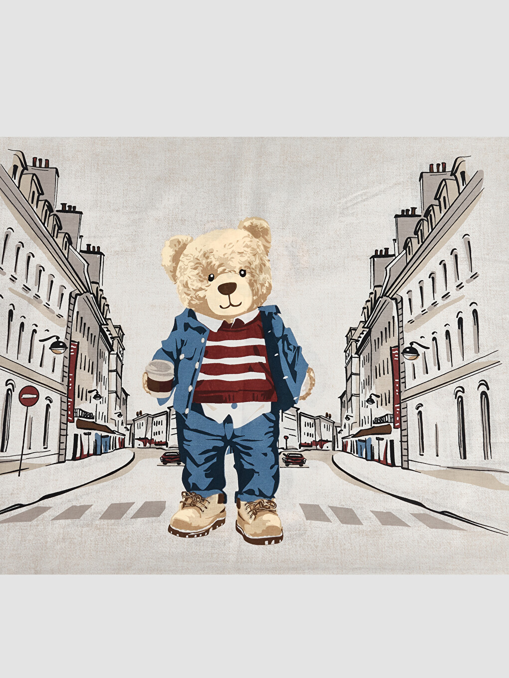 Bear Printed Cotton Double Duvet Cover Set-4