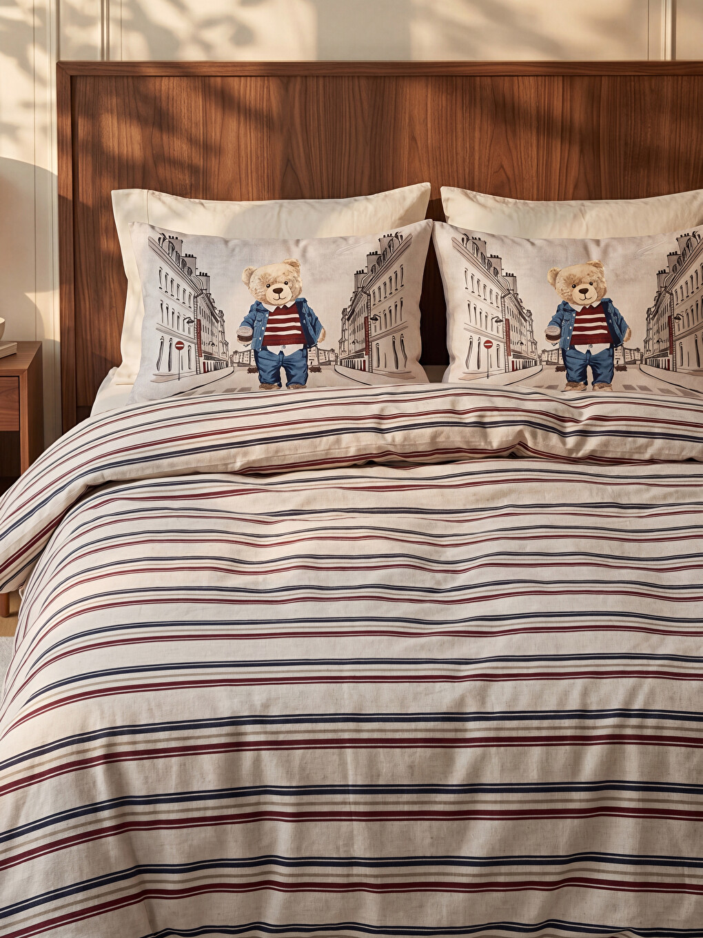 Bear Printed Cotton Double Duvet Cover Set